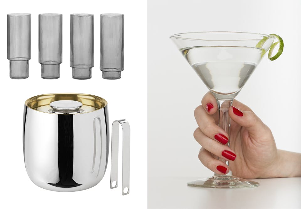 bartendertstyr ayFMKw6Eya Ripple longdrinkglass fra Ferm Living og champagnekjøler fra Stelton